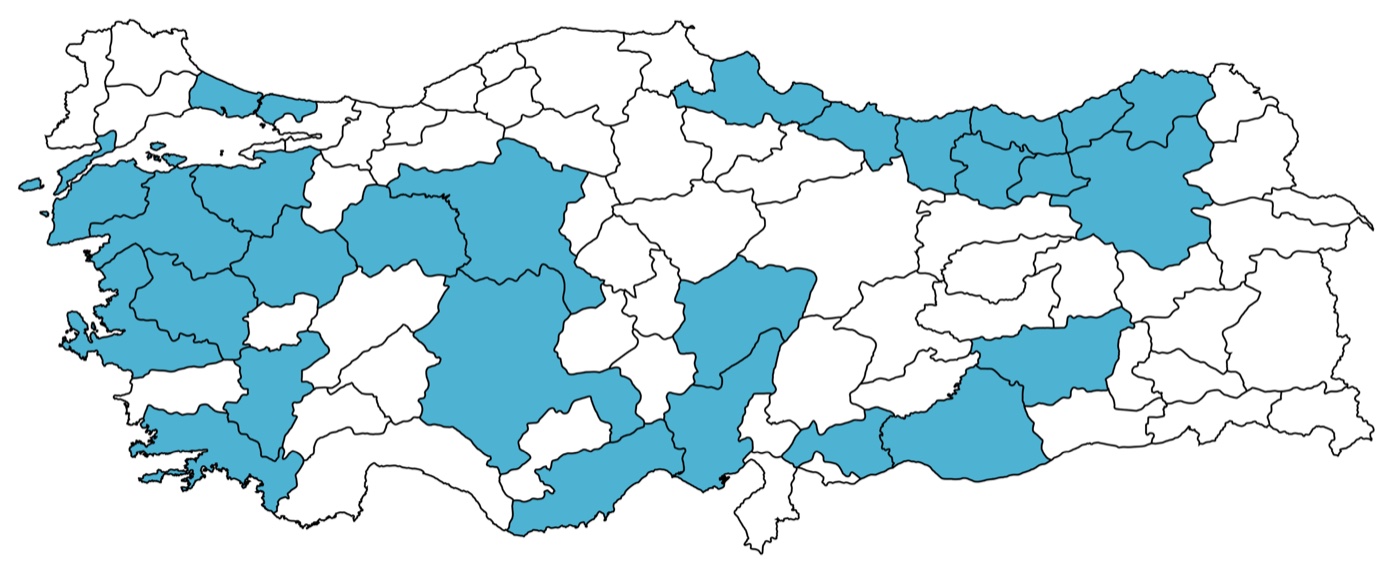 Map of provinces with Bullment dealers